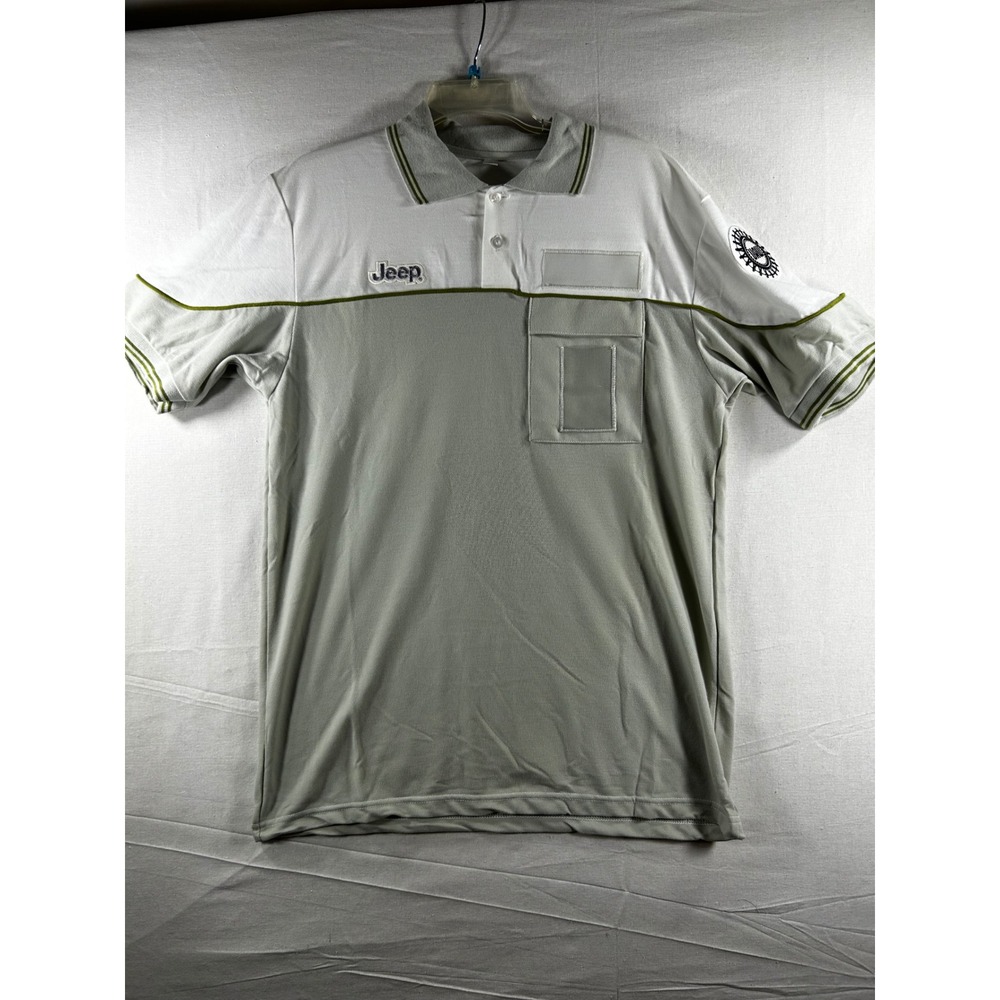 Jeep  Mens Polo Shirt Medium Grey White Short Sleeve Embroidered Workwear Pocket